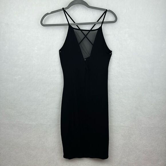 Luxe Comfort Mesh High Neck Cross Back Mini Black Dress Sz Small - Picture 4 of 12